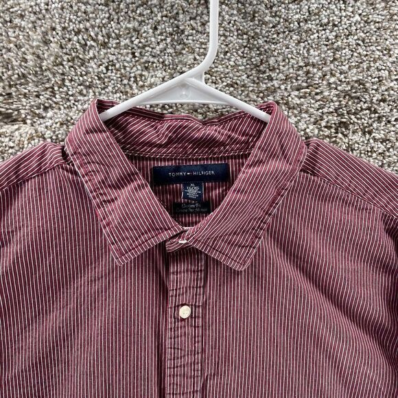 Tommy Hilfiger Shirt Mens Extra Large Red White Stripes Cotton Custom Fit Logo - Picture 2 of 12
